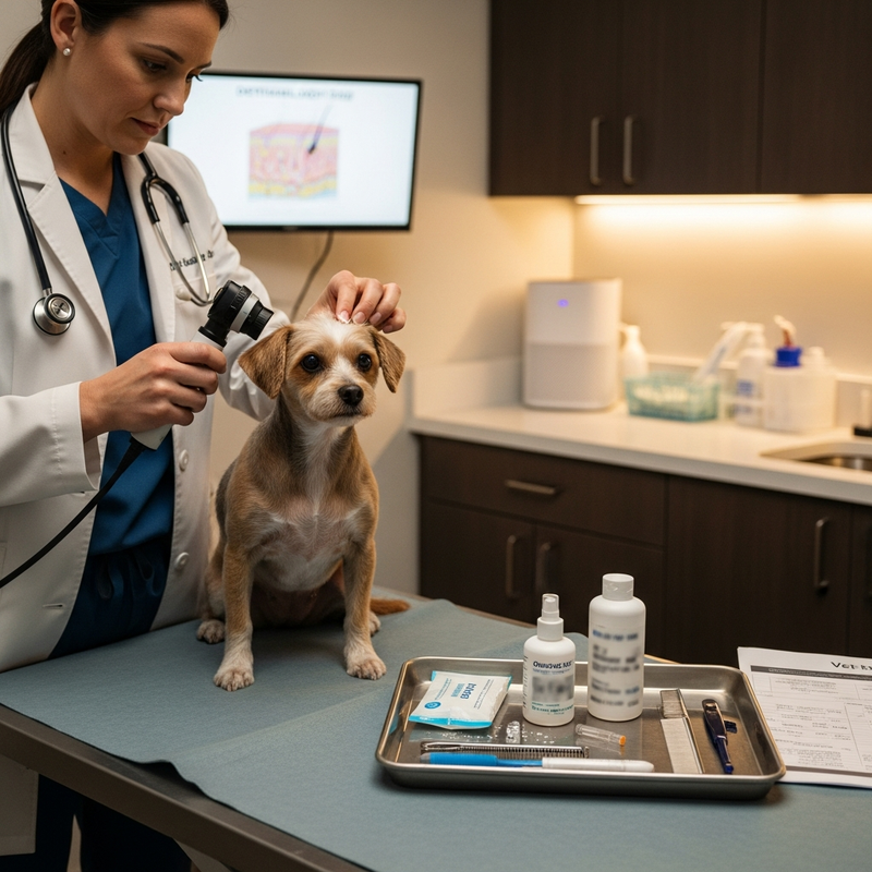 Dog skin and coat check for treatment of hair loss in dogs