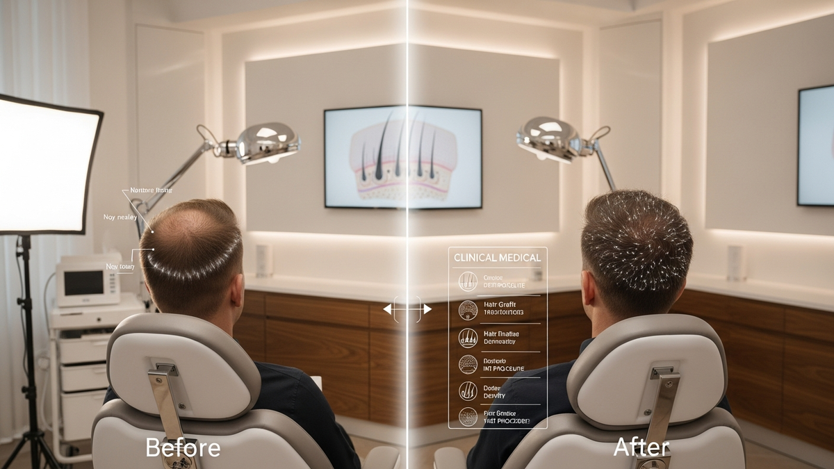 Hair implant before and after results showing natural hairline restoration