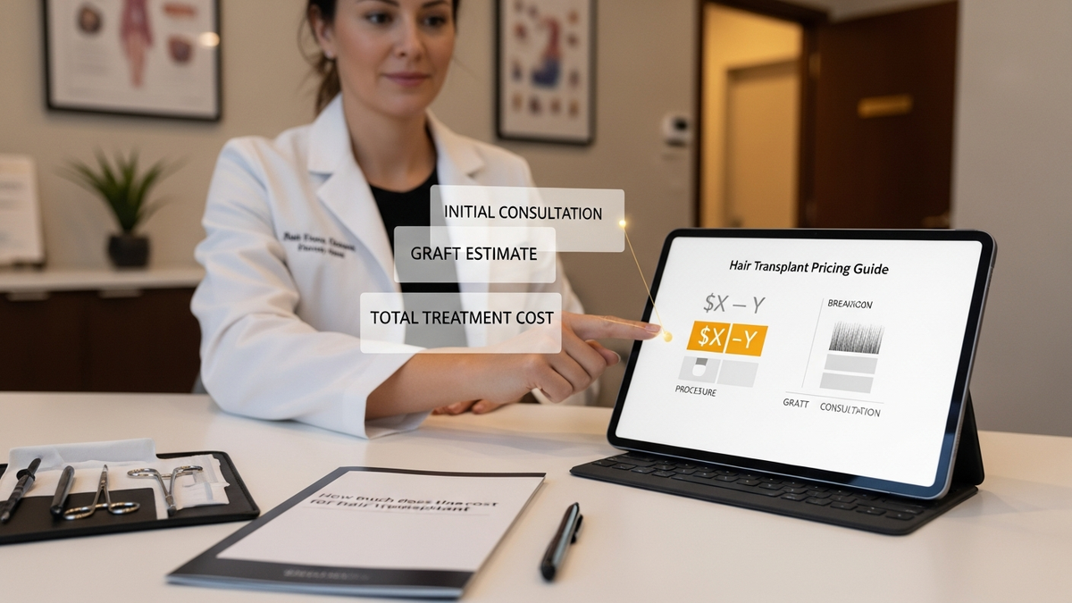 Hair transplant cost guide explaining FUE and FUT pricing factors for budgeting