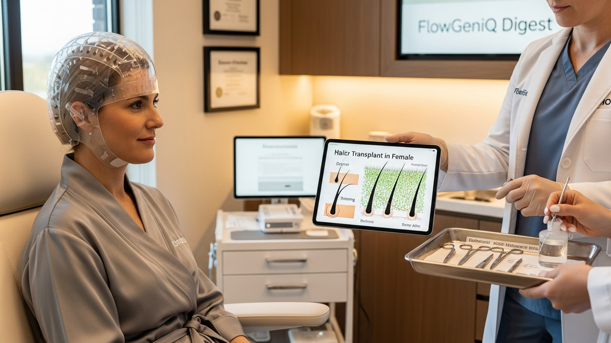 Woman considering hair transplant options for natural female hair restoration results