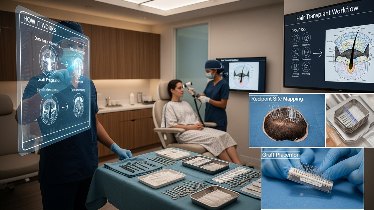 Hair transplant planning with donor and recipient mapping for natural results