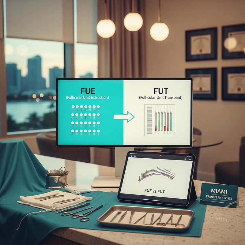 Miami hair transplant FUE vs FUT comparison chart for patient planning