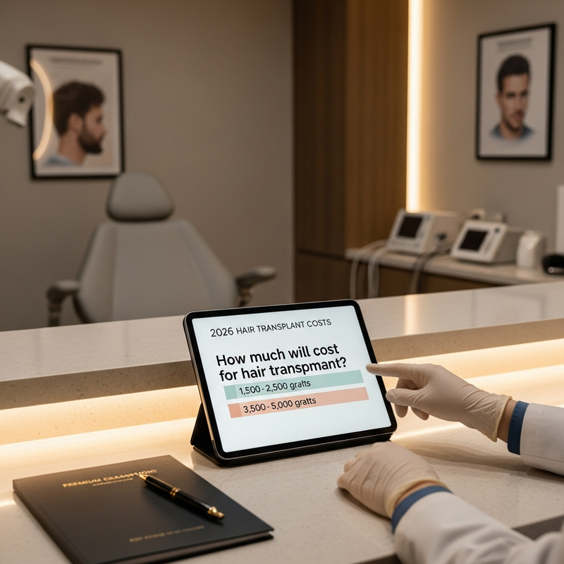 Checklist for how much will cost for hair transplant, including graft range and package details