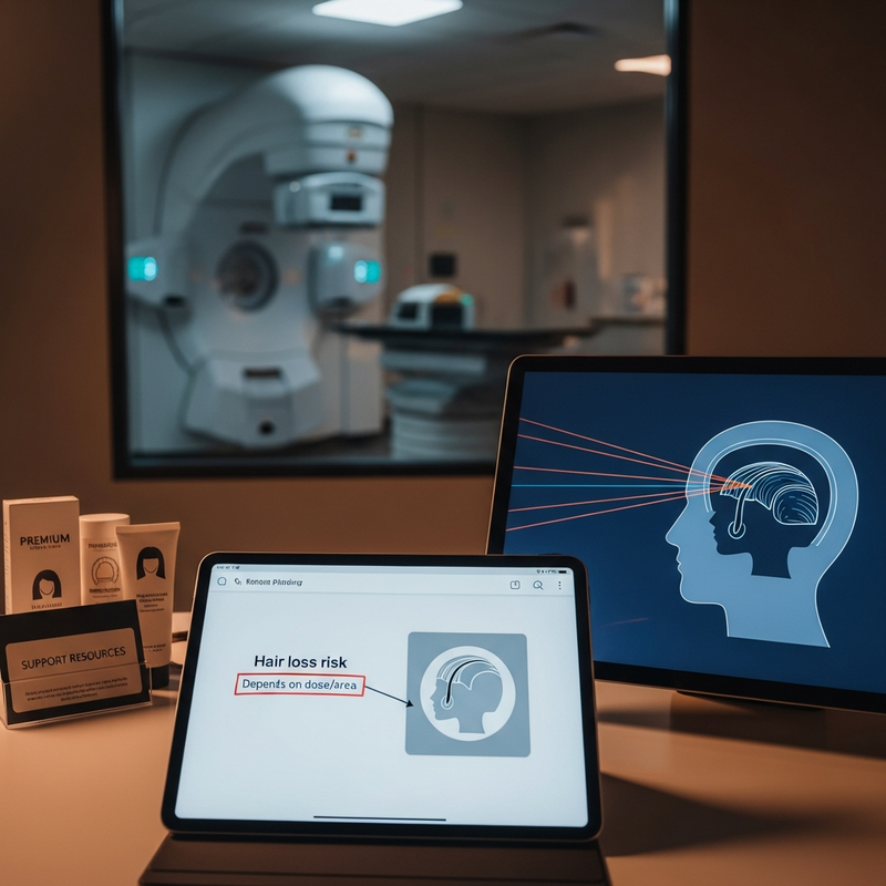 Radiation field planning for hair loss risk and scalp care