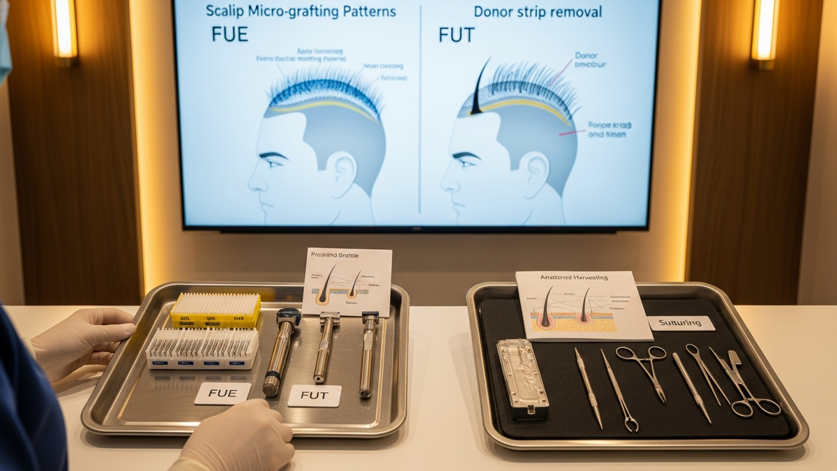 Hair plug transplant guide for natural hairline restoration with FUE vs FUT