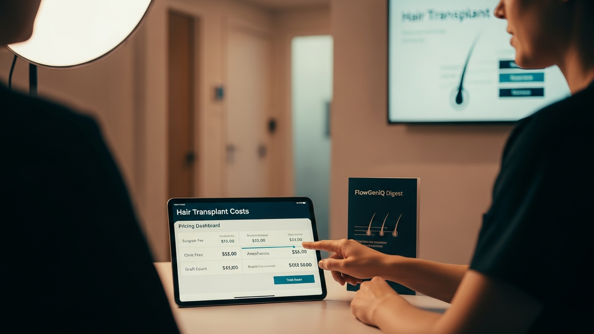 Hair transplant consultation discussing hair transplant costs and graft planning with a surgeon