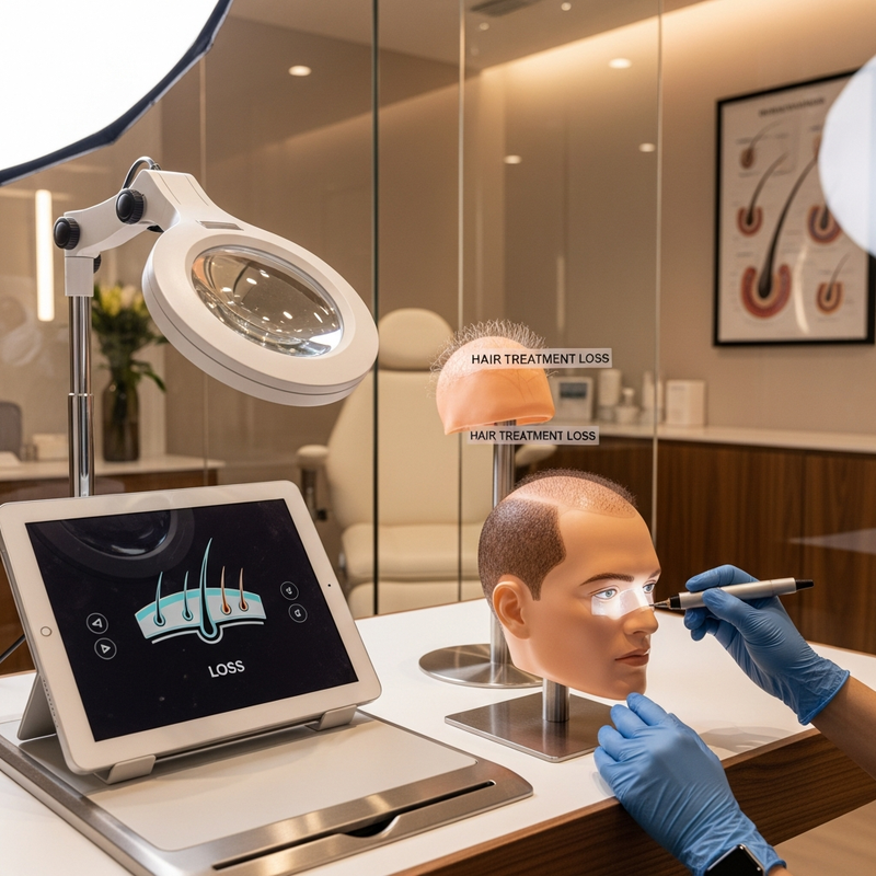 Hair treatment loss tracking photos and scalp symptom checklist