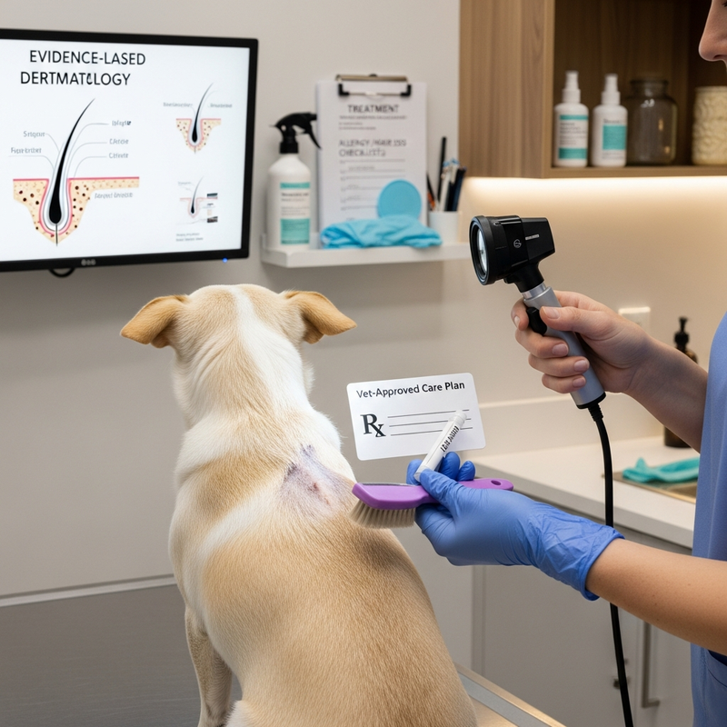 Dog with irritated skin and patchy hair loss needing hair loss dog treatment evaluation