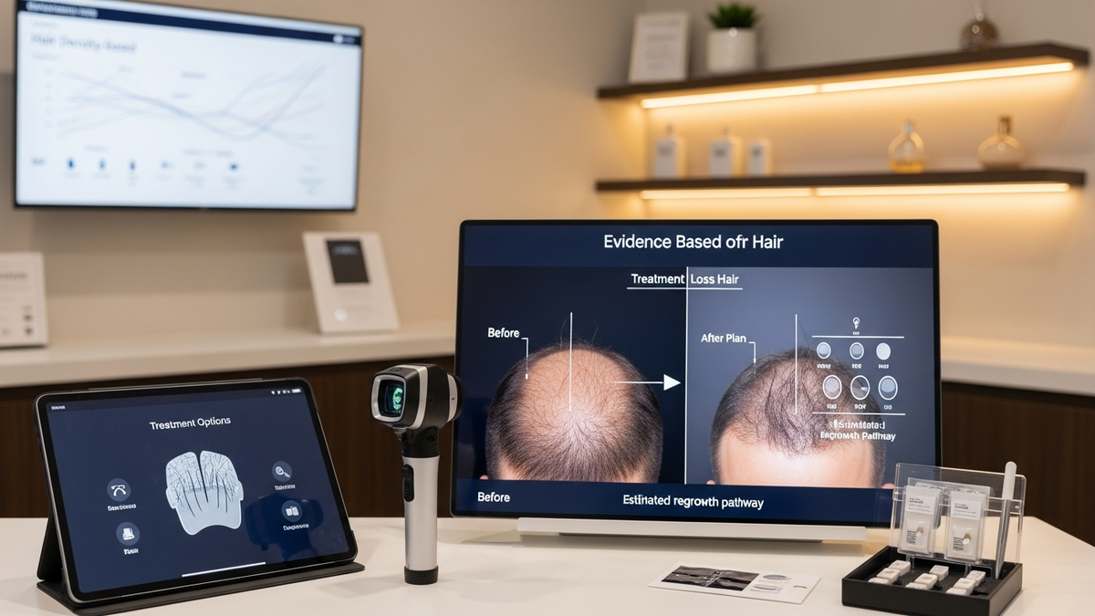 Treatment loss hair consultation with a dermatologist planning evidence-based care
