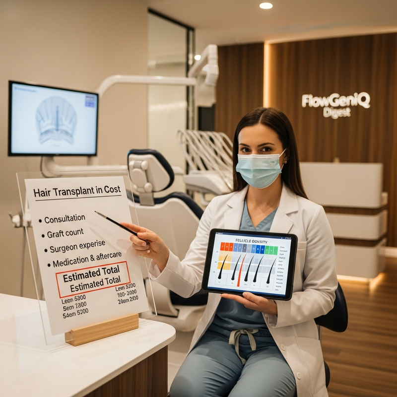 Hair transplant cost infographic card with FUE and FUT options and graft count planning