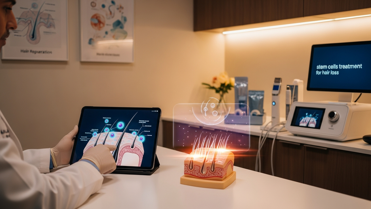 Stem cells treatment for hair loss consultation with a dermatologist