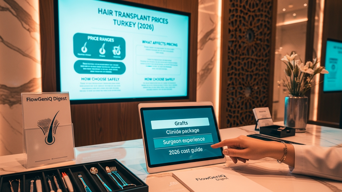 Hair transplant prices Turkey guide showing a patient consultation and modern clinic setting for FUE and FUT planning