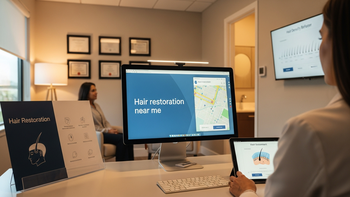 Hair restoration near me consultation discussing FUE and FUT options