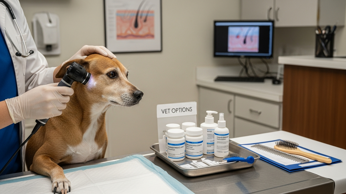 Dog with thinning coat seeking treatment for dog hair loss