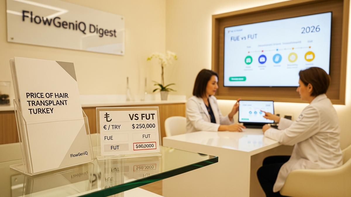 Landscape hero image showing a patient consultation about the price of hair transplant turkey with a modern clinic setting and hair restoration visuals