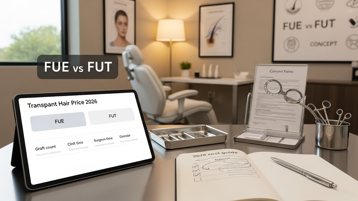 Transplant hair price guide showing FUE vs FUT cost factors for hair restoration planning