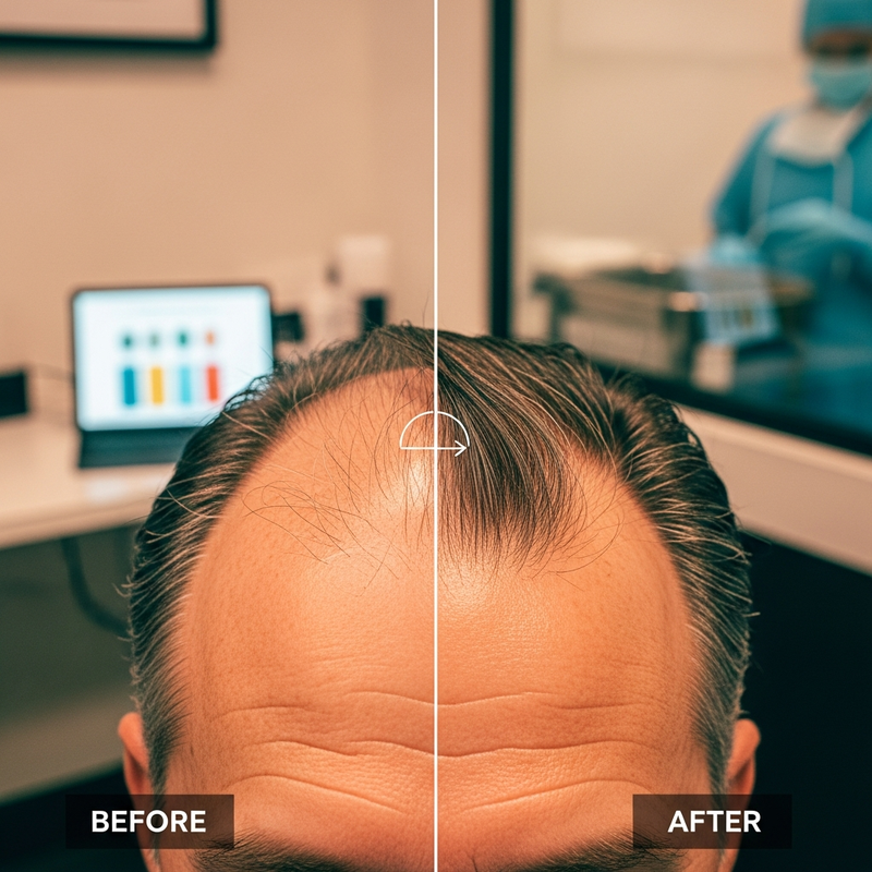 After and before hair transplant recovery stages: prep, scabs, shedding, and regrowth
