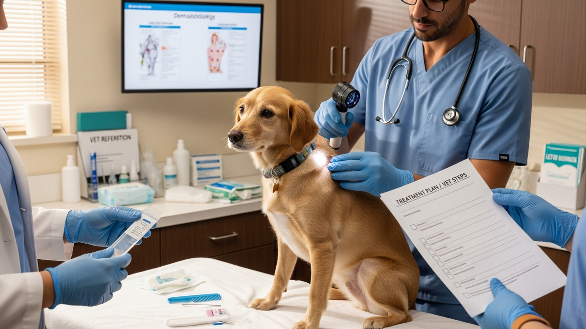 Hair loss for dogs treatment: vet skin exam and patchy coat assessment