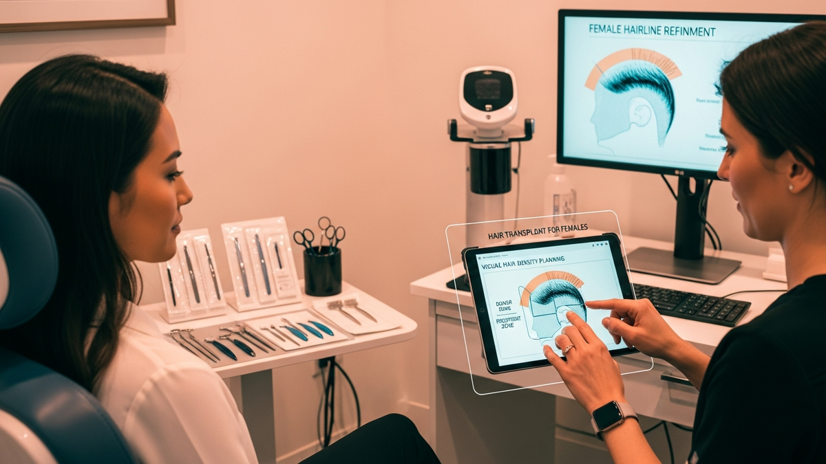 Female hair transplant consultation for natural density planning and graft placement