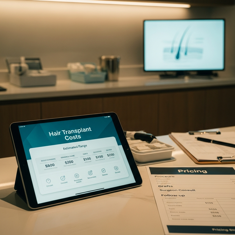 Surgeon reviewing hair graft plan for hair transplant costs and expected results