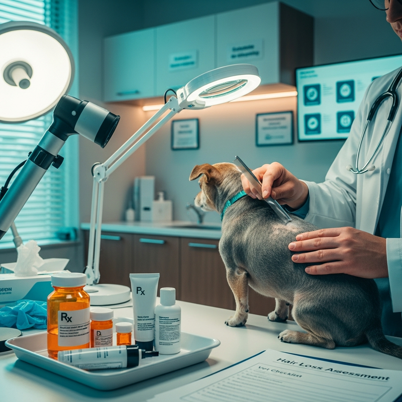 Dog with hair loss evaluated for allergies, parasites, and infection treatment