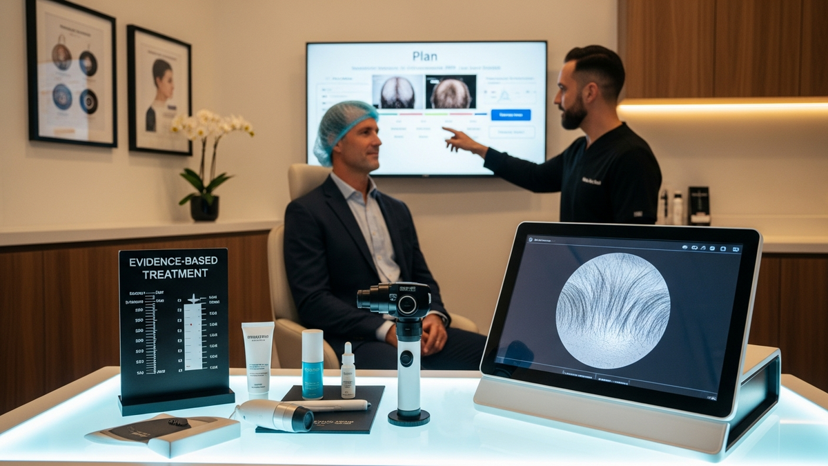 Treatment options for men with hair loss including medication and transplant planning
