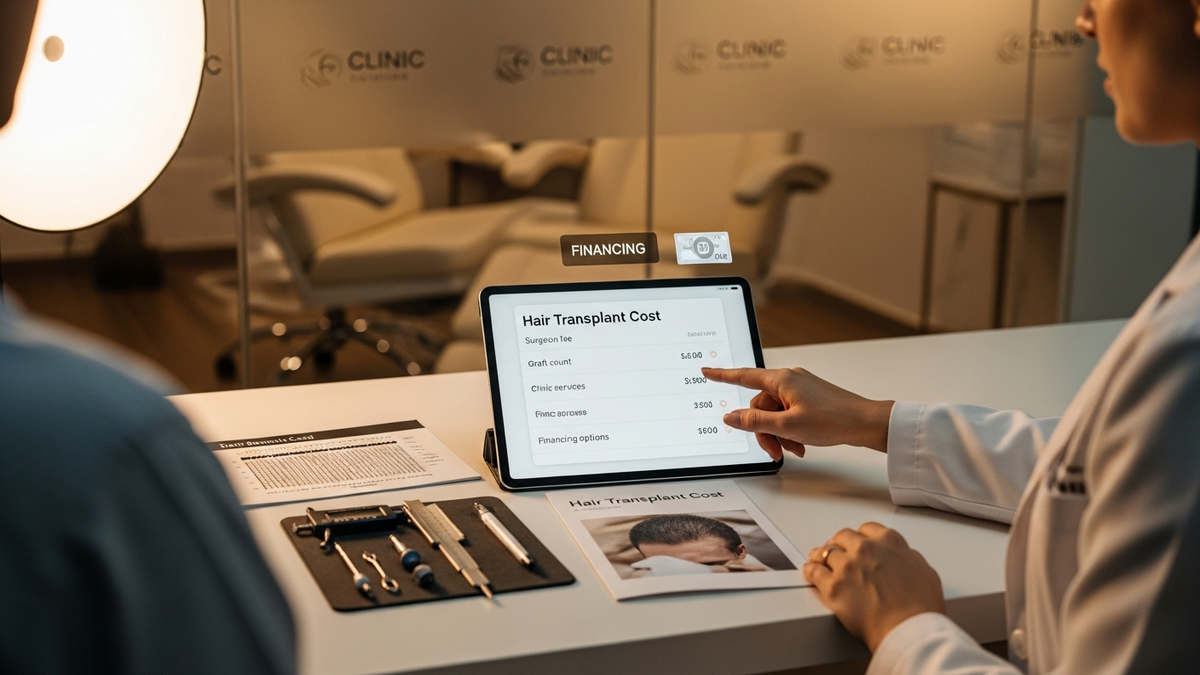 Hair transplant cost guide with natural hairline restoration concept