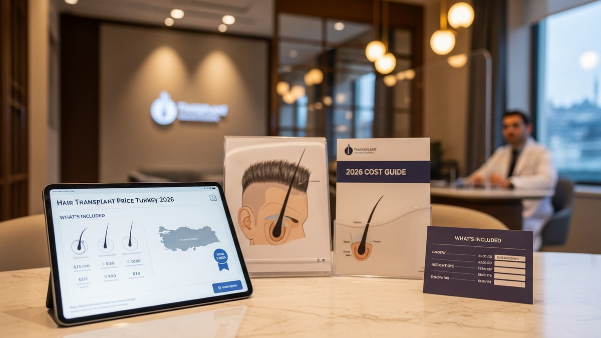 Hair transplant price turkey guide featuring a modern clinic setting and natural hairline restoration planning