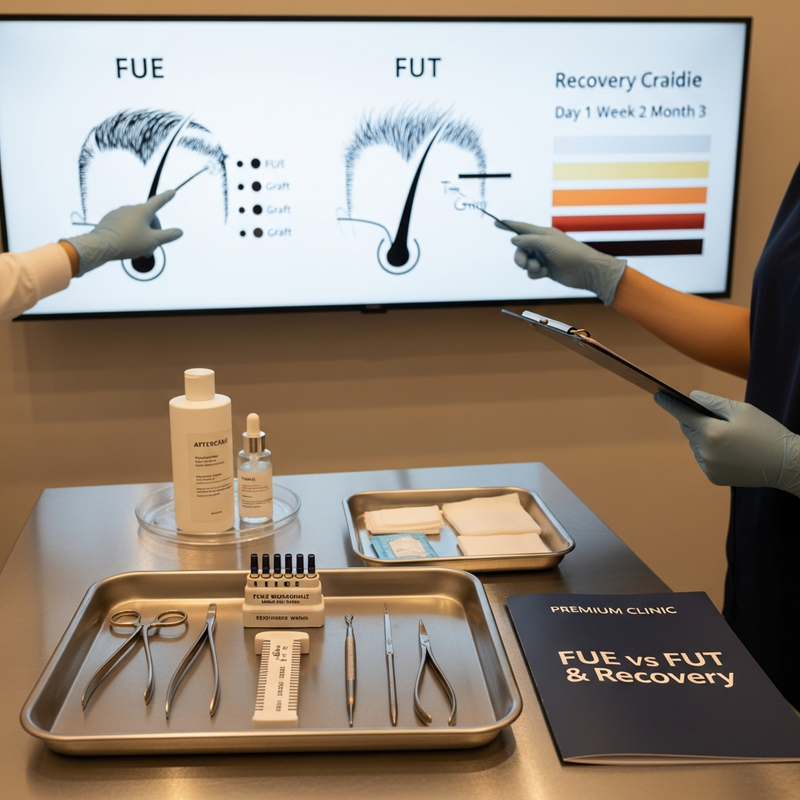 Men hair transplant FUE vs FUT overview for donor healing and results