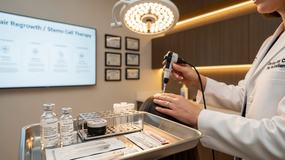 Stem cell treatment hair loss research and scalp regeneration concept