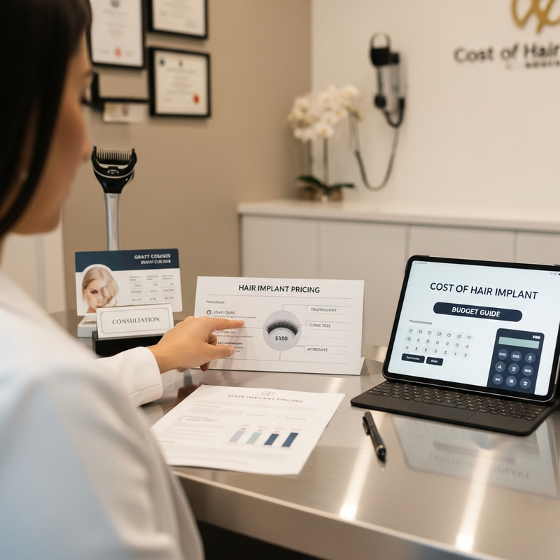 Surgeon reviewing hair graft planning for hair implant cost estimate