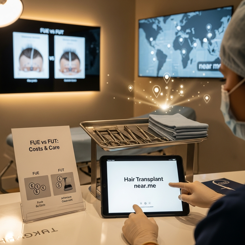 Surgeon reviewing hair transplant plan for FUE and FUT procedures
