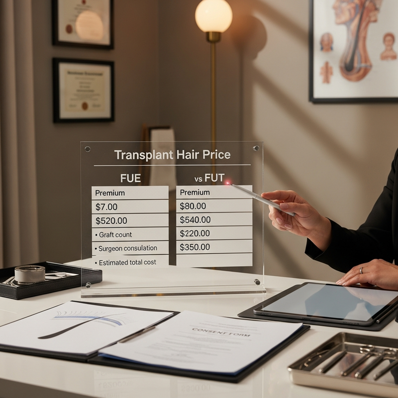 Hair transplant cost breakdown comparing FUE vs FUT pricing factors