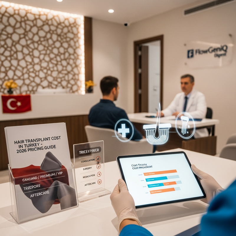 Close-up of an organized hair transplant cost checklist for Turkey FUE and FUT comparisons