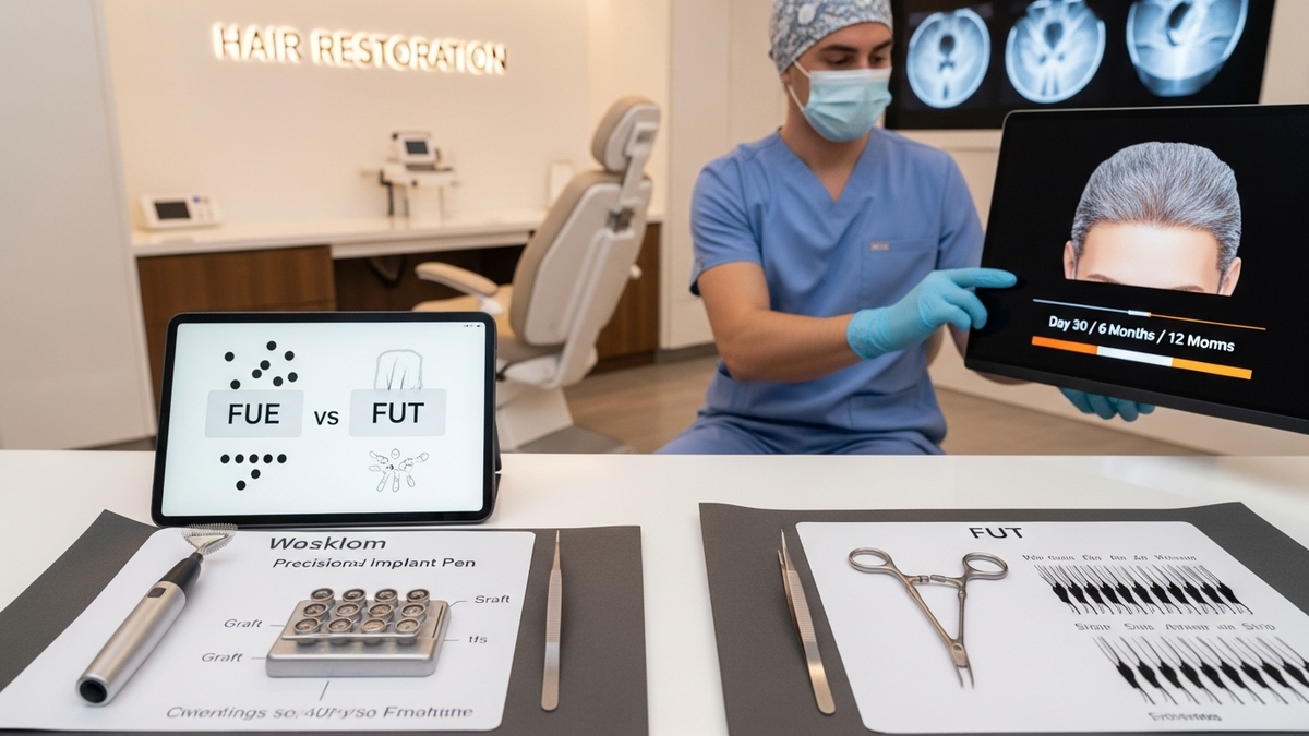 Advanced hair restoration planning comparing FUE and FUT for natural hairline results