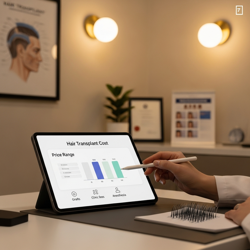 Surgeon reviewing hair transplant plan for natural results using FUE or FUT