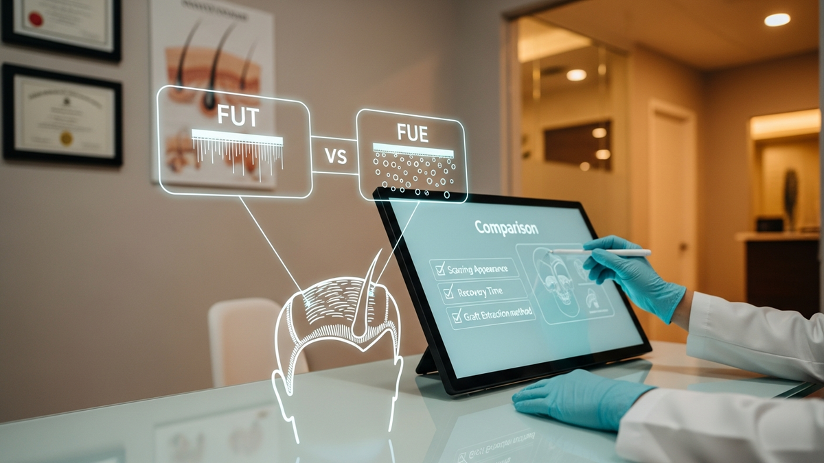 How to choose between FUT and FUE hair transplant methods—patient consultation comparison of hair restoration options