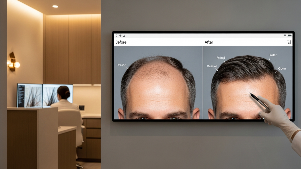 Hair transplant after and before results showing natural hairline progression