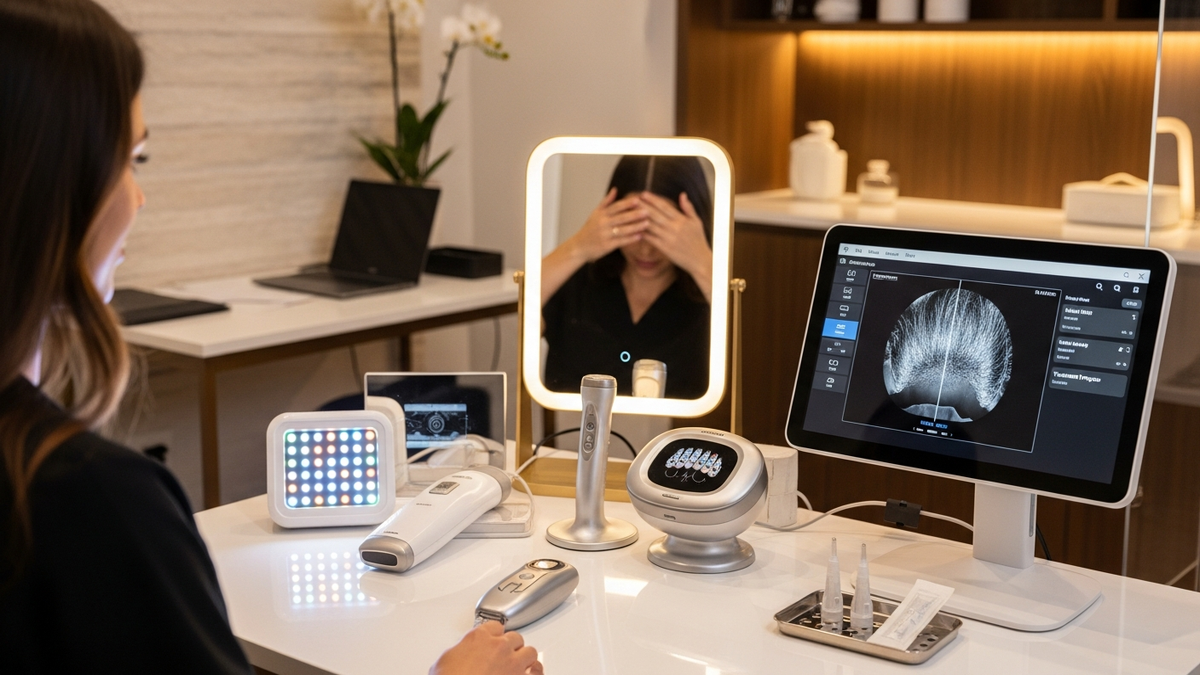 Woman discussing the best hair treatment for hair loss with a specialist