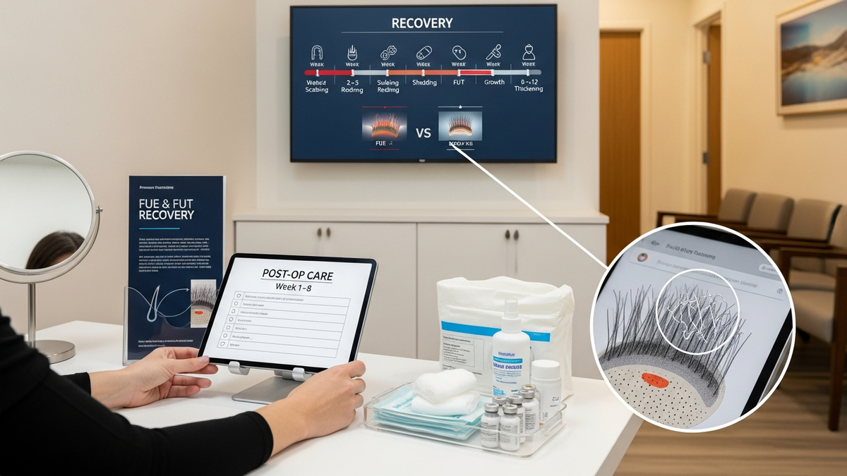 Best hair transplant recovery tips guide showing a patient resting with elevated head position and a clean scalp healing routine after FUE/FUT