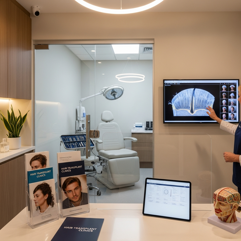 Prospective patient reviewing hair transplant options with a surgeon