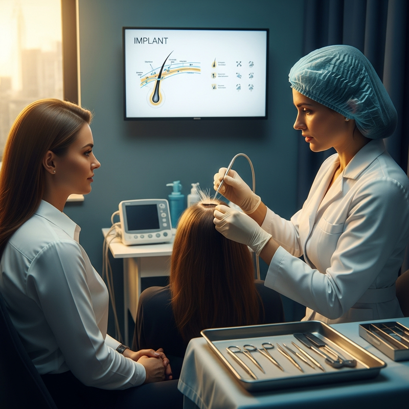 Hair implant for women overview showing FUE vs FUT options and natural results