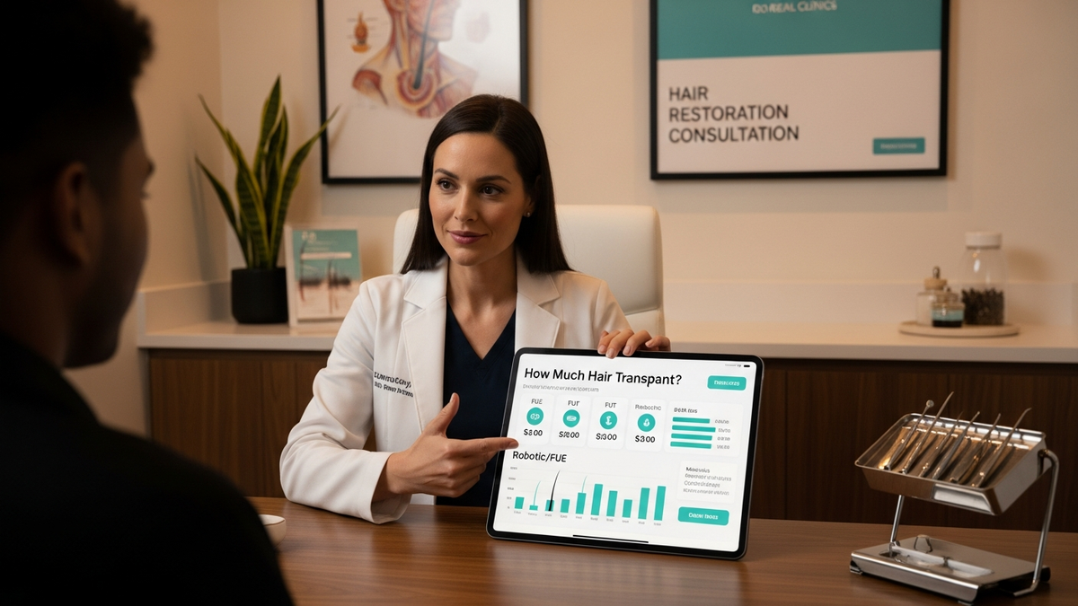 Patient discussing hair transplant cost and graft plan with a surgeon