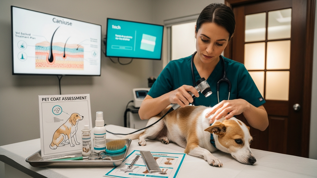 Hair loss dogs treatment plan with vet exam and skin testing