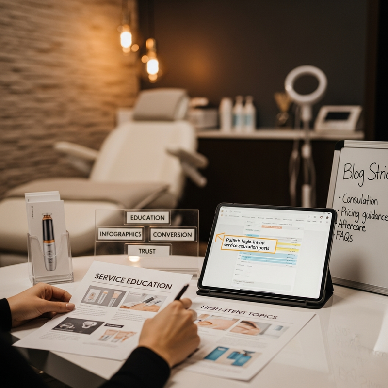 High-intent med spa education posts with FAQs and consultation CTA