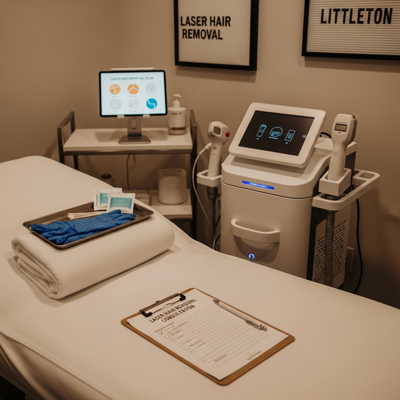 Laser hair removal Littleton technician preparing treatment area
