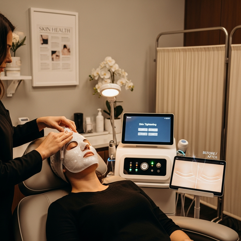Skin tightening procedure steps for smoother, firmer skin in a medical spa