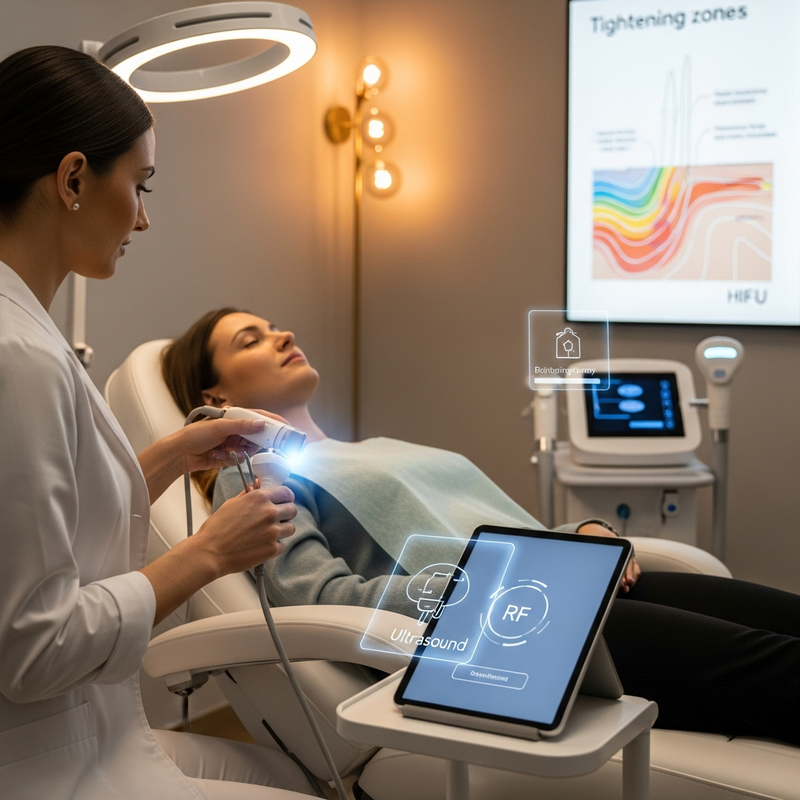 Non invasive skin tightening treatment for smoother, firmer skin texture