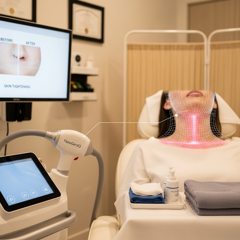 Laser skin tightening treatment supporting collagen remodeling for firmer skin