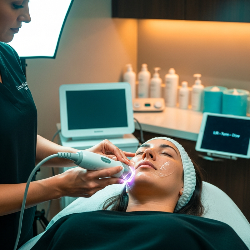 Skin tightening therapies at a medical spa for lifted, toned skin